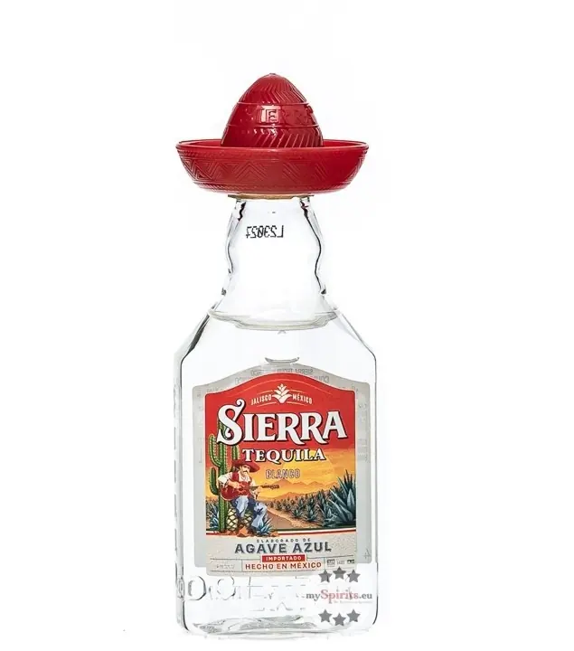 Sierra Tequila Blanco / 38 % Vol. / 0,05 Liter-Flasche mit rotem Hut