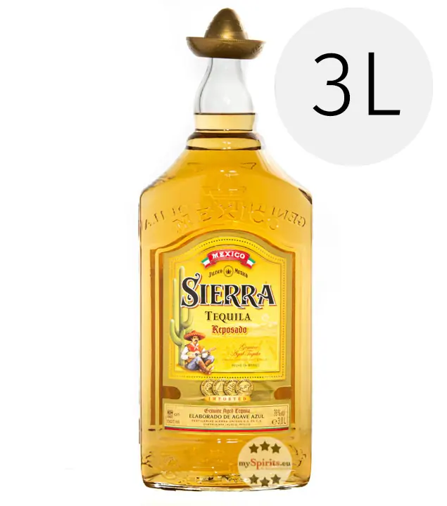 Sierra Tequila Reposado / 38 % Vol. / 3 Liter-Flasche mit goldenem Hut