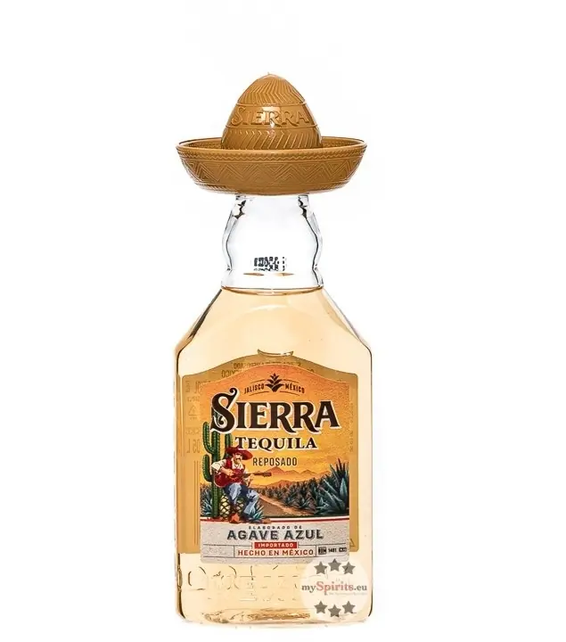 Sierra Tequila Reposado / 35 % Vol. / 0,05 Liter-PET-Flasche mit goldenem Hut