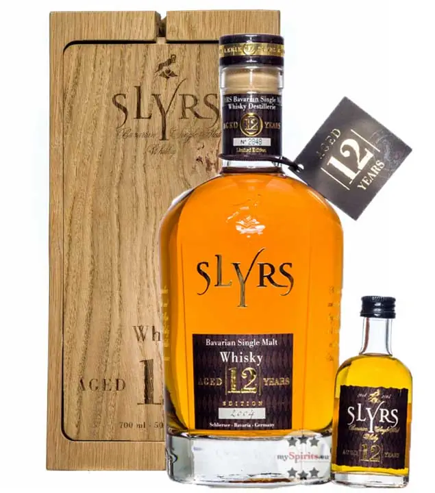 Slyrs 12 Jahre Single Malt Whisky Special Edition: 0,7 L + 0,05 L in Holzblock / 43 % Vol. / 0,7 & 0,05 Liter-Flaschen in Premiumverpackung