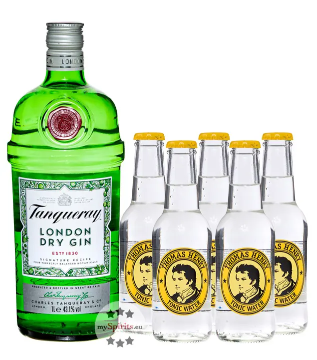 Tanqueray London Dry Gin (43,1% Vol., 0,7 L) & 5 x Thomas Henry Tonic Water (0,2 L) inkl. 0,75 € Pfand