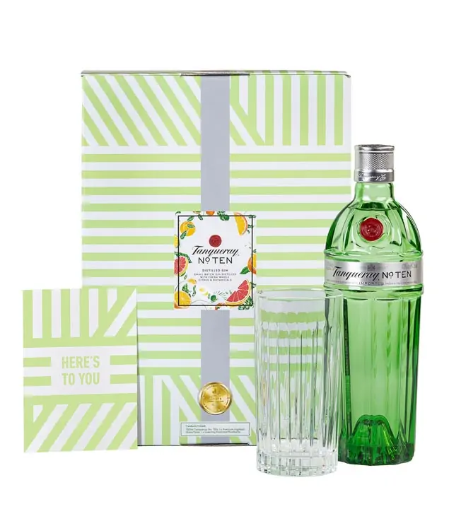 Tanqueray No. Ten Gin Geschenkset mit Gin-Glas & Grußkarte / 47,3% Vol. / 0,7 Liter in Geschenkbox