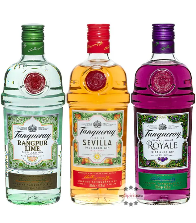 Tanqueray Set: Flor de Sevilla, Rangpur & Royale Distilled Gin / 41,3 % Vol. / 3 x 0,7 Liter-Flasche