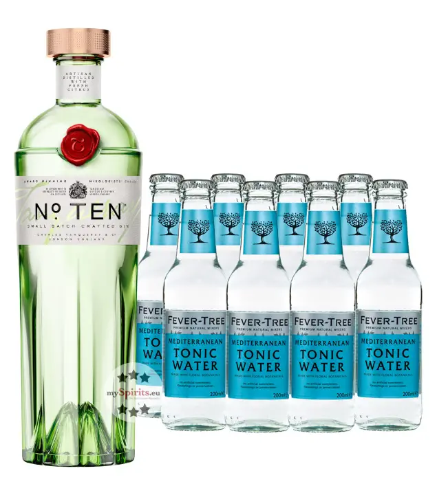 Tanqueray No. Ten Gin (47,3 % Vol. / 0,7 L) + 8 x Fever-Tree Mediterranean Tonic (0,2l) inkl. 1,20€ Pfand