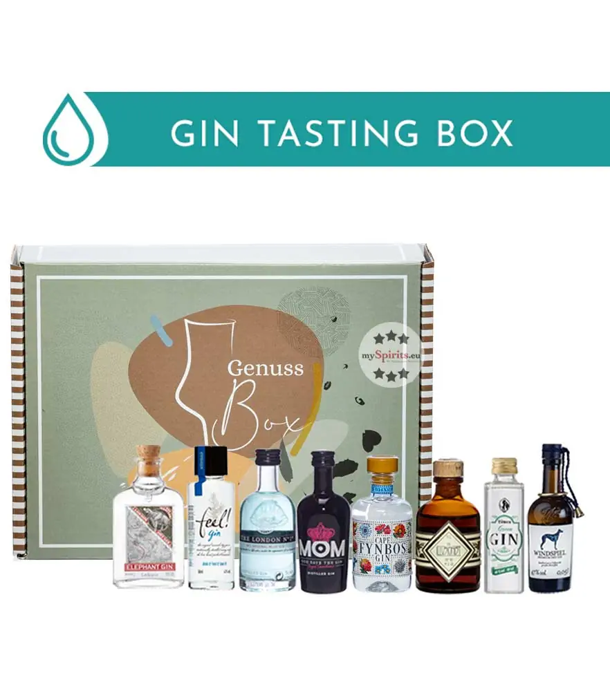 Gin Tasting Set: New Western Dry Gin Probierset / 39,5 &ndash; 47 % Vol. / 6x 0,05l + 2x 0,04l in Genuss-Box