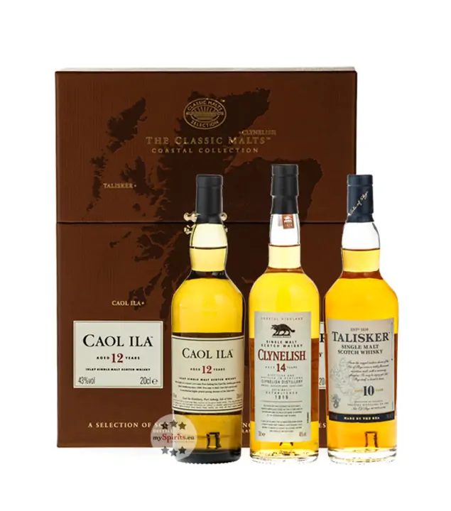Classic Malts: Whisky Collection Coastal Pack (Caol Ila, Clynelish, Talisker) / 43 & 45,8 & 46 % Vol. / 3 x 0,2 L in brauner Geschenk-Box