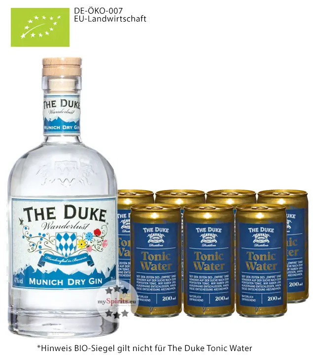 The Duke Wanderlust Gin Bio (47 % vol, 0,7l) & 7 x The Duke Tonic Water (0,2l) inkl. 1,75€ Pfand