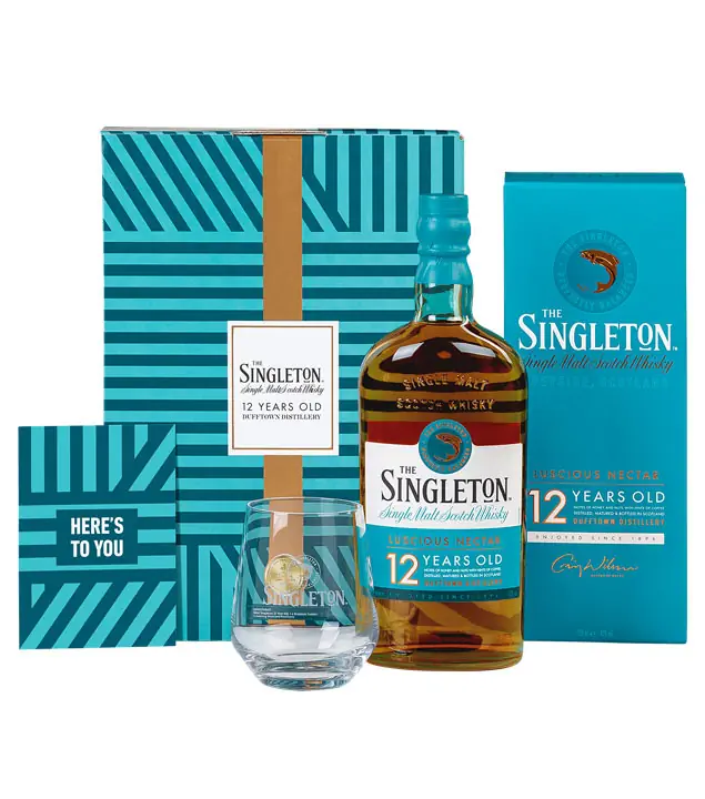 The Singleton of Dufftown 12 Jahre Whisky Geschenkset mit 1 Tumbler-Glas & Grußkarte / 40 % Vol. / 0,7 Liter in Geschenkbox