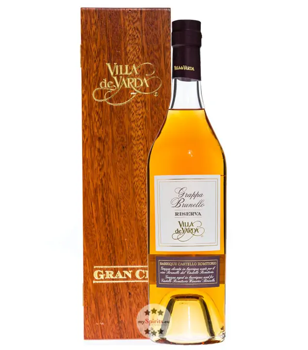 Villa de Varda Grappa Brunello Di Montalcino Riserva Gran Cru / 40 % / 0,7 Liter-Flasche in Kästchen aus Mahagoniholz