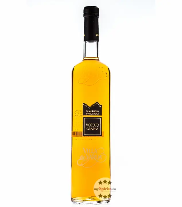 Villa de Varda Grappa Moscato Riserva Le Riserve – Bernsteinfarbener Grappa aus dem Trentino / 40 % Vol. / 0,7 Liter-Flasche