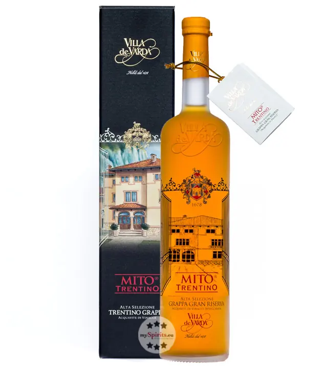 Villa de Varda Grappa Gran Riserva Mito Trentino / 40 % Vol. / 0,7 Liter-Flasche in Geschenkkarton