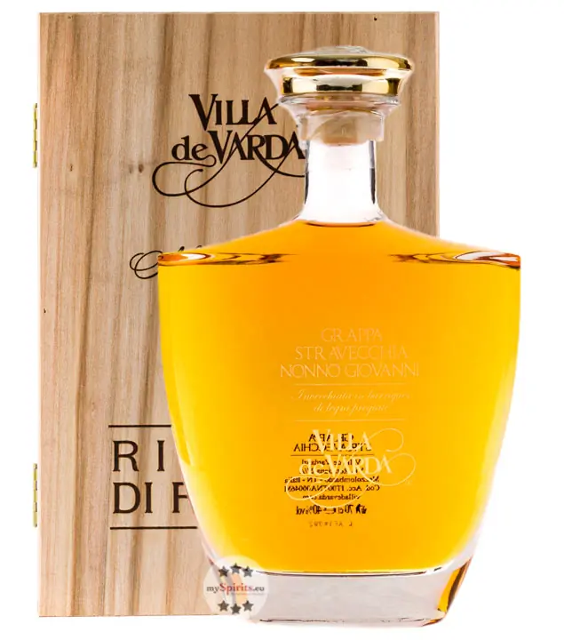 Villa de Varda Grappa Stravecchia Nonno Giovanni Alta Selezione / 40% Vol. / 0,7 Liter-Flasche in Schatulle aus Weidenholz