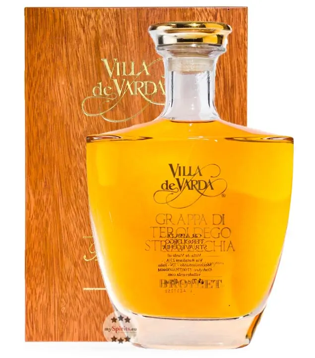 Villa de Varda Grappa Teroldego Stravecchia-Broilet Alta Selezione / 40% Vol. / 0,7 Liter-Flasche in Kästchen aus Mahagoniholz