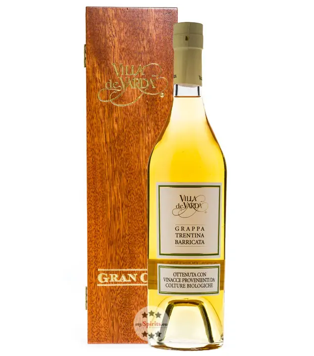Villa de Varda Grappa Trentina Barricata / 40% Vol. / 0,7 Liter-Flasche in Kästchen aus Mahagoniholz