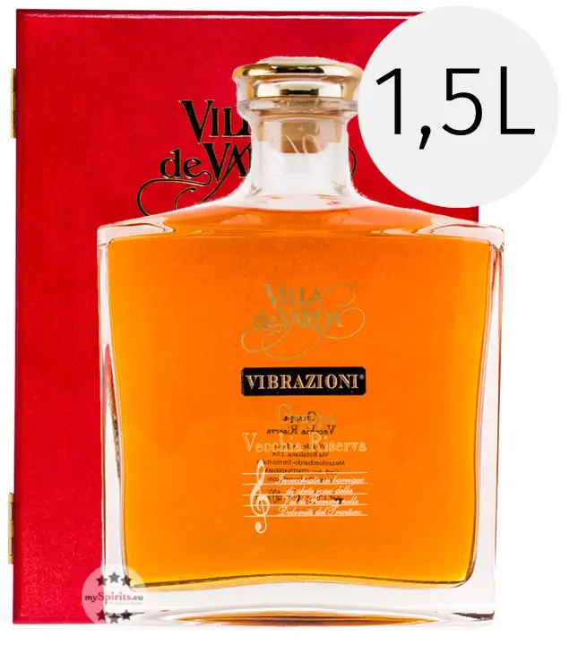 Villa de Varda Grappa Vecchia Riserva Vibrazioni / 40% Vol. / 1,5 Liter-Flasche in Schatulle aus Rottannenholz