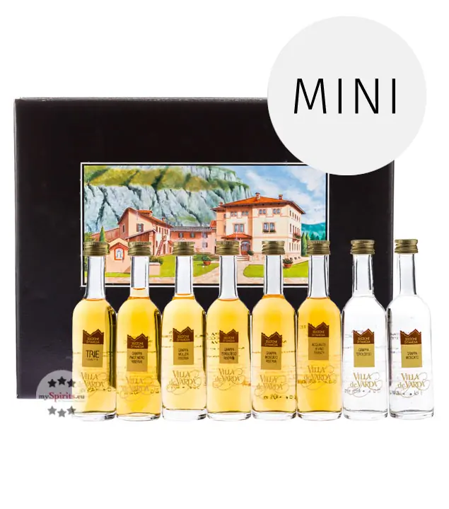 Villa de Varda Guida D&rsquo;Assaggio Grappa-Geschenkset &ndash; Miniaturenset mit acht Grappas / 40 % / 8 x 0,05 Liter-Flasche in Geschenkbox