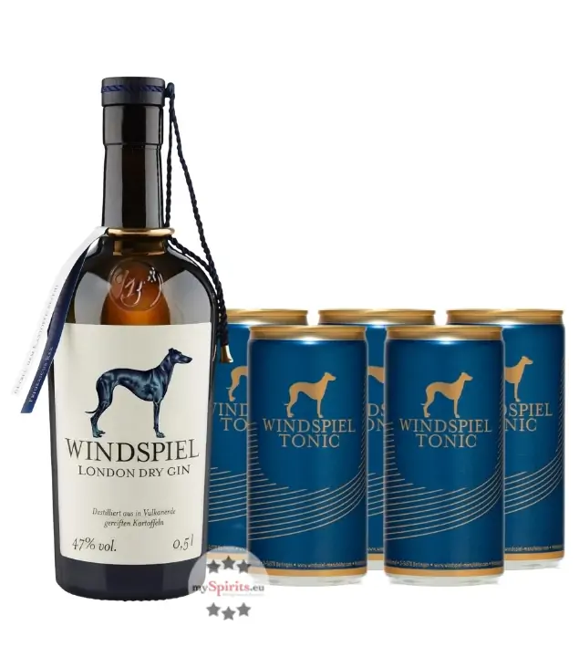 Windspiel Premium Dry Gin (47 % Vol., 0,5 L) & 5 x Windspiel Tonic Water (0,2 L)