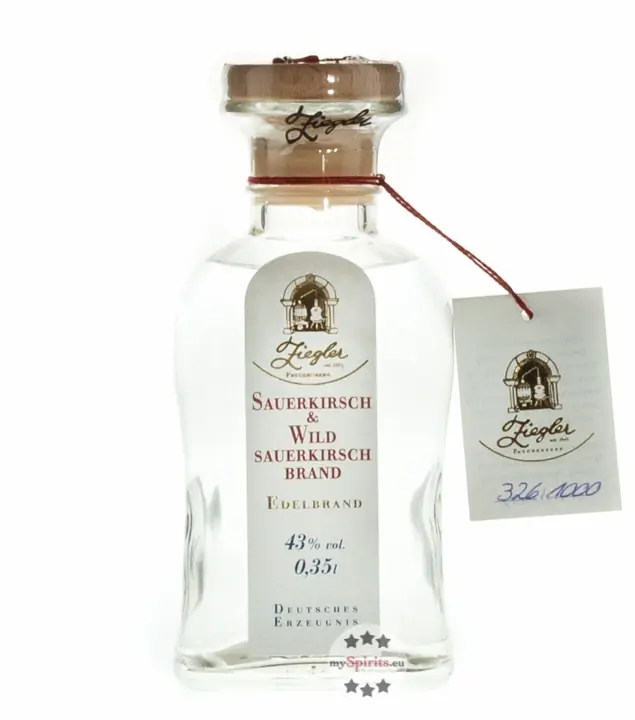 Ziegler Sauerkirsch & Wildsauerkirsch Brand - Obst Edelbrand aus Sauerkirschen und wilder Sauerkirsche / 43 % vol. / 0,35 Liter-Flasche