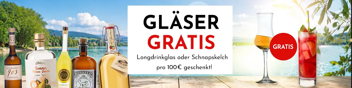 Jetzt gratis Schnapskelche oder Longdrinkgläser sichern! Jetzt gratis Schnapskelche oder Longdrinkgläser sichern!